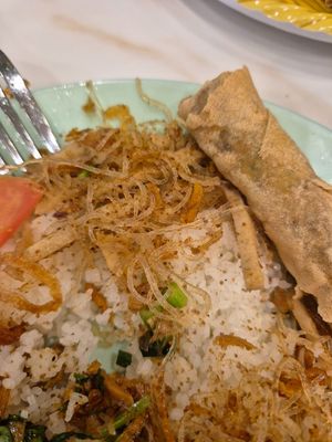 com tam/broken rice $18: close up of the shredded pork skin (bi) which was so delicious at Selina Hoang Lan Tinh Chay in Sunshine