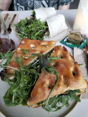 Pesto focaccia and döner wrap at Copper Branch in Haarlem