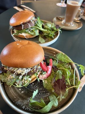Truffle burger (at the bottom) and Blue Cheese burger (at the top)  at Copper Branch in Haarlem