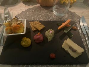 salad, hummus, cheese  at Moon in Siracusa