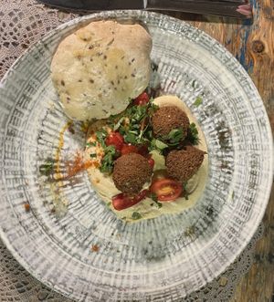 The Hummus! So flavoursome and the falafels were so yummy!   at Moon in Siracusa