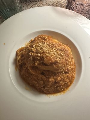 Pasta with vegetable ragout - delicious  at Moon in Siracusa