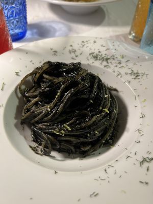 Spaghetti al nero "di seppia"  at Moon in Siracusa