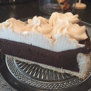 Fudge and halva whipped coconut cream pie at Seeds in Tel Aviv
