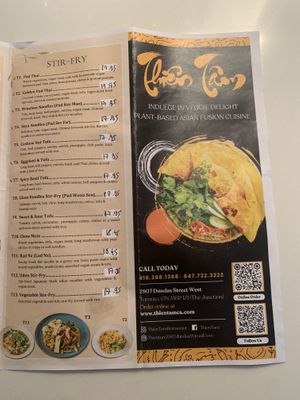 Take-out menu  at Thien Tam Asia Vegan & Vegetarian Restaurant in Toronto