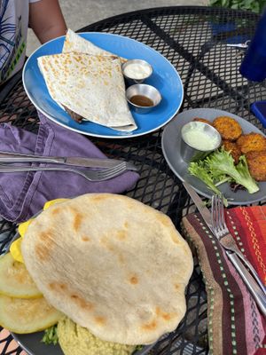 Hummus, falafel, quesadilla!! at Blue Wing Frog in Strasburg