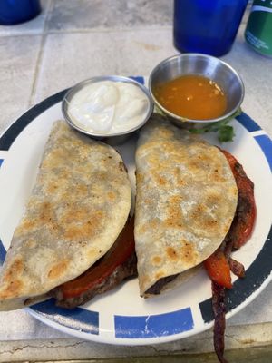 Black bean & sweet potato quesadillas   at Blue Wing Frog in Strasburg