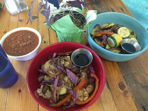 Gazpacho soup with veggies and rice at Blue Wing Frog in Strasburg