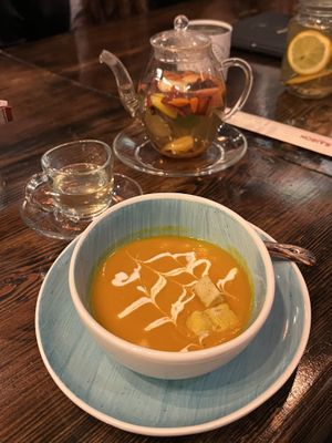 Pumpkin soup starter  at Vegan Garden Friedrichshain in Berlin