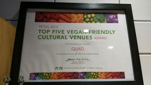 PETA award at Quad Cafe Bar in Derby