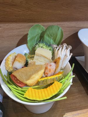 So many veggies and other things (mock meat?) to add to your soupp  at 佐一茶屋 in Chiayi County