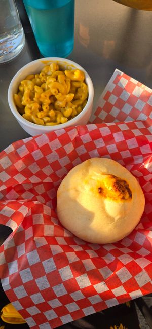 Pizza pocket and mac'n cheese side at The Hearty Hooligan in Hamilton