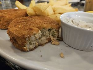 Vegan fishcakes at Hetty and Betty in Whitby
