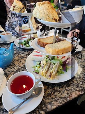 Vegan afternoon tea, cranberry and raspberry fruit tea at Hetty and Betty in Whitby