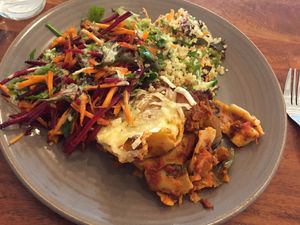 Smidge of lsagne with dollop of tasteless salad: $12.50 at Radhey Chai Bar in Fitzroy