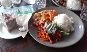 $10 Vegan Day Out meal deal plus a cheesecake dessert at Radhey Chai Bar in Fitzroy