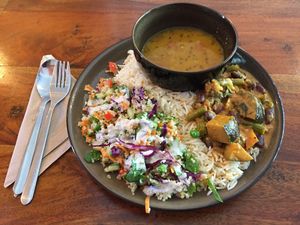 Vegan lunch plate: $10.80 at Radhey Chai Bar in Fitzroy