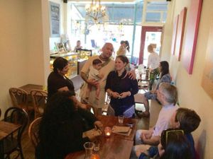 The friendly owners and their cute baby at Radhey Chai Bar in Fitzroy