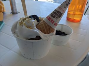 Vegan brownie sundae at Ice Cream Cafe in Orleans