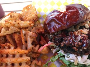 BBQ burnt tips with cold slaw at Atlas Meat-Free Delicatessen in Miami