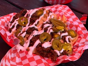 Loaded fries at Atlas Meat-Free Delicatessen in Miami