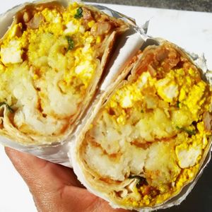 breakfast burrito at Plant Food for People in Los Angeles