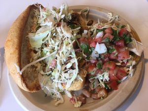 Vegan torta and taco at Plant Food for People in Los Angeles