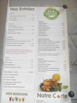 Menu vegan at Le Touareg in Colmar