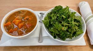 Veg lentil soup and kale citrus salad combo  at Christopher's Kitchen in West Palm Beach