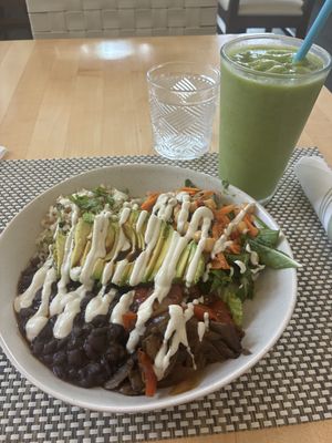 The Power Bowl and Sweet Green drink.   at Christopher's Kitchen in West Palm Beach
