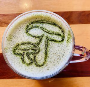 Matcha Latte with Turkey Tail Mushroom  at The Dusted Cup in Portland