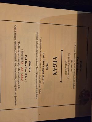 Vegan menu at Bangkok-Eck in Steiermark