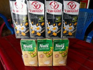 soy milk and black sesame rice milk 8k each at Banh Mi Chay Tam Duc in Hue