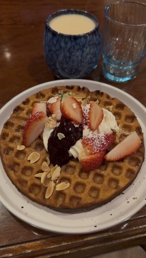 Sweets Strawberry Waffle (without pistachio ice cream)  at mute Milk Coffee & Bake in Tokyo