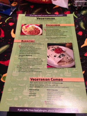 Side two of the veg menu at Carlito's Mexican Bar and Grill in Pooler