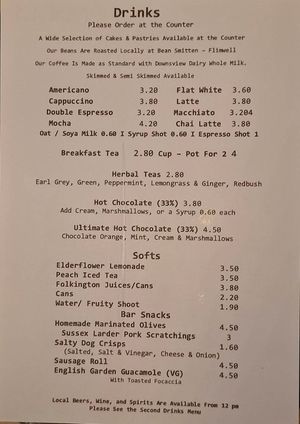 Drinks menu at Hops & Grounds in England