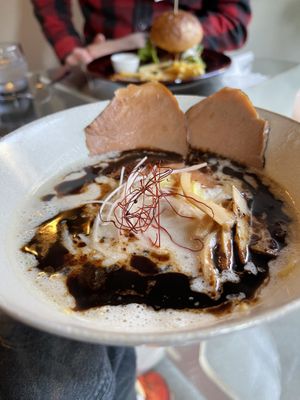 Black garlic ramen  at Stope. Vegan Cafe in Kyoto