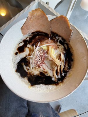 Black garlic ramen  at Stope. Vegan Cafe in Kyoto