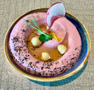 Beetroot hummus at Garage Restaurant in Abu Dhabi