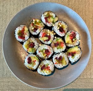 Rainbow sushi  at Garage Restaurant in Abu Dhabi