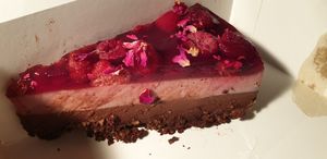 Cashew cake with rasperbery jelly at Vege Miasto in Warsaw