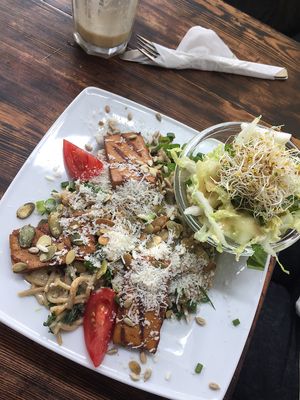 Pasta with cheesy sauce and tofu.  at Vege Miasto in Warsaw