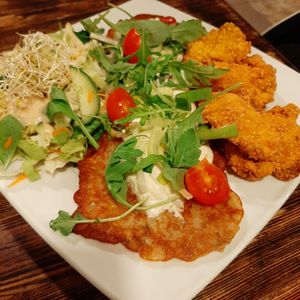 Latke + oyster mushroom "nuggets" at Vege Miasto in Warsaw