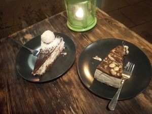 Cheesecake and Bounty cake at Vege Miasto in Warsaw