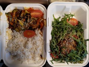 I bought some take away for my flight back to dubai as there wont be vegan option for me in the plane. Im excited to munch this tonight. (Top: stir fried veg with rice. Bottom: Ris at Vege Miasto in Warsaw