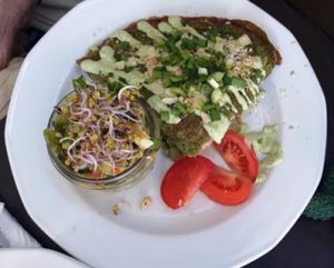 spinach pancake with vegan ricotta filling at Vege Miasto in Warsaw