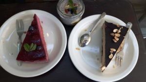 cherry cheesecake, nut pie and chia pudding at Vege Miasto in Warsaw