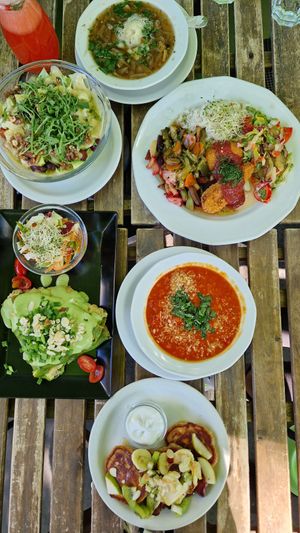 Lunch of the day. Avocado salad. Green heaven. Lentil soup. Mini crumpets at Vege Miasto in Warsaw