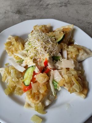 Pierogi with potatoe filling at Vege Miasto in Warsaw