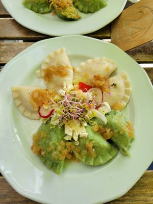 Spinach and Russian Pierogies at Vege Miasto in Warsaw